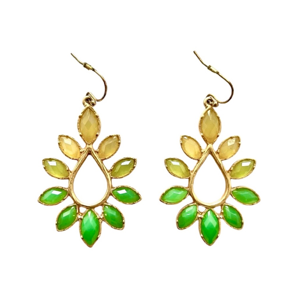 Gorgeous multicolor earrings in gold tone setting with fish hook backing